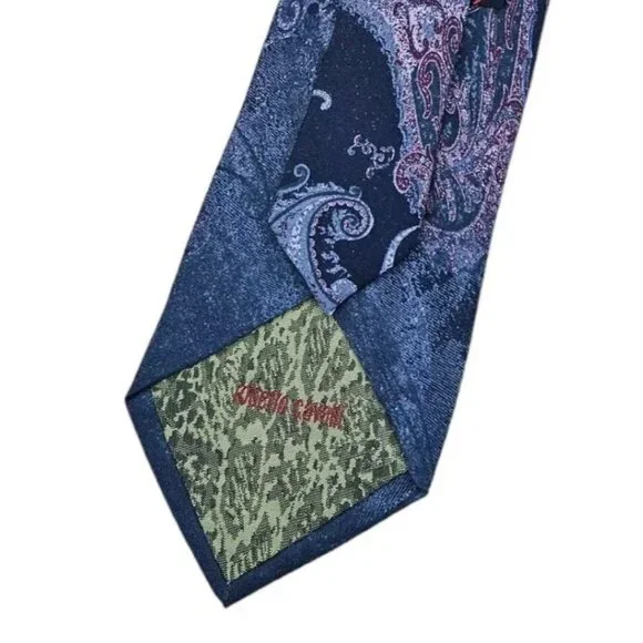 ROBERTO CAVALLI Men's 100% Silk Necktie LUXURY Tie Gray Paisley W:3.6" EUC